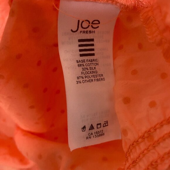Joe Fresh Cotton Silk Top M Orange Polka Dot 3/4 Sleeve‎ Off-Shoulder - Picture 4 of 13